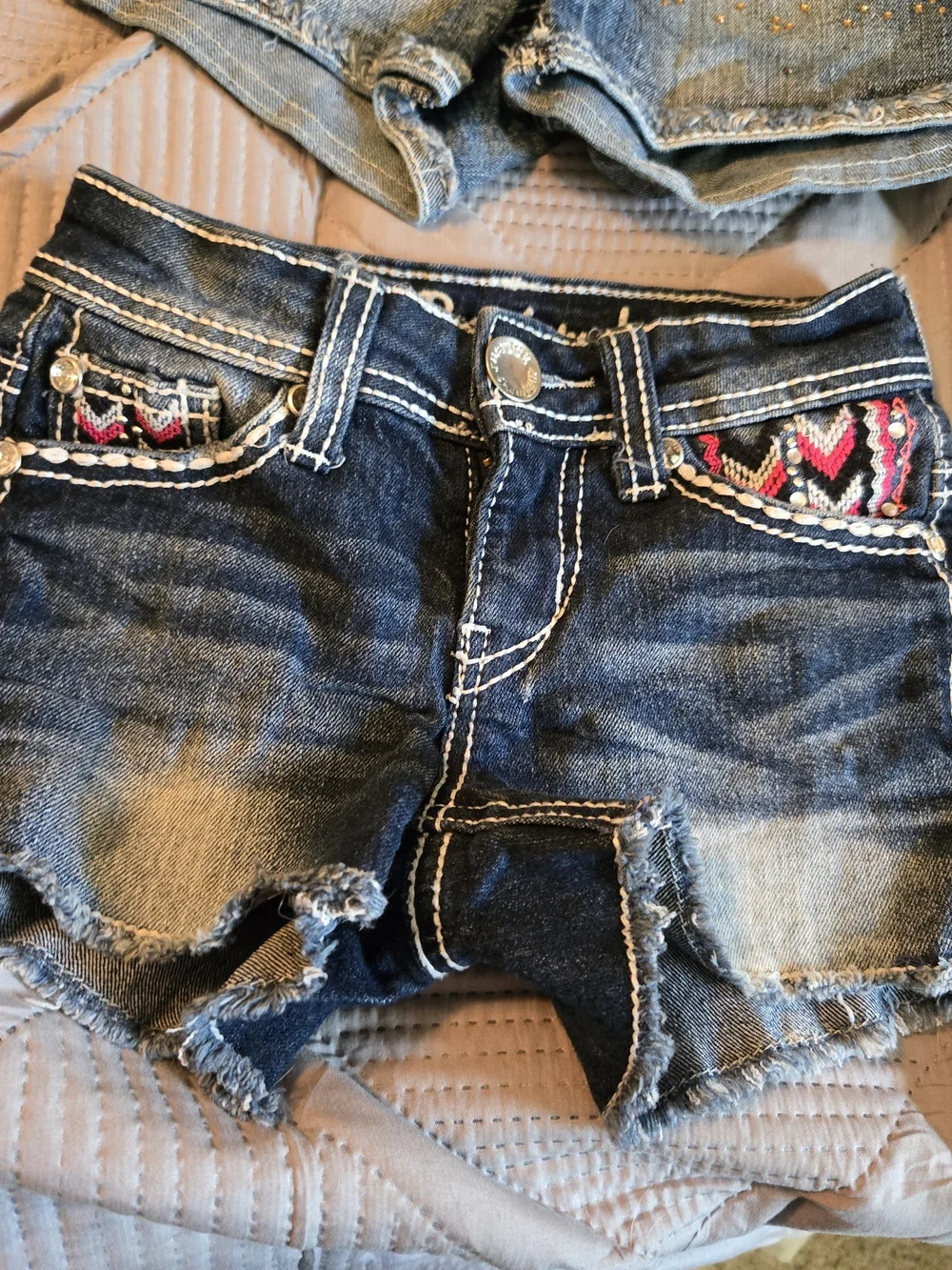 Justice Girls Denim Shorts Trio - Blue with Pink Embroidery
